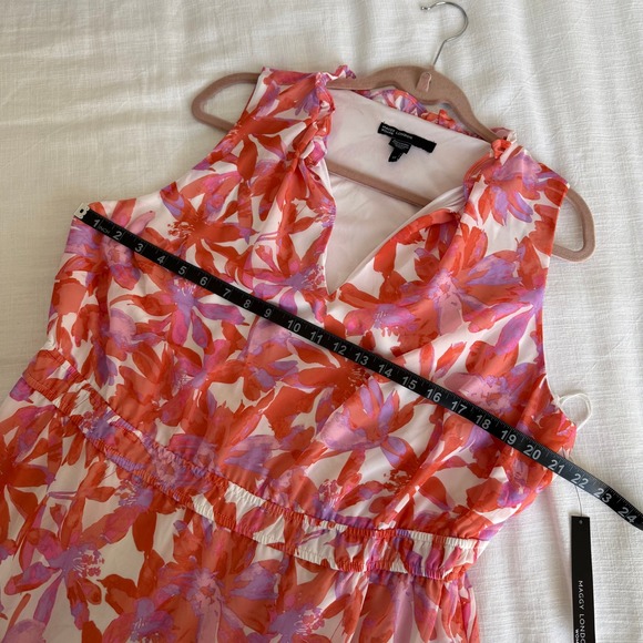 MAGGY LONDON WOMAN Floral Maxi Dress Orange Pink Lavender Tiered V-Neck 1X - Picture 7 of 7